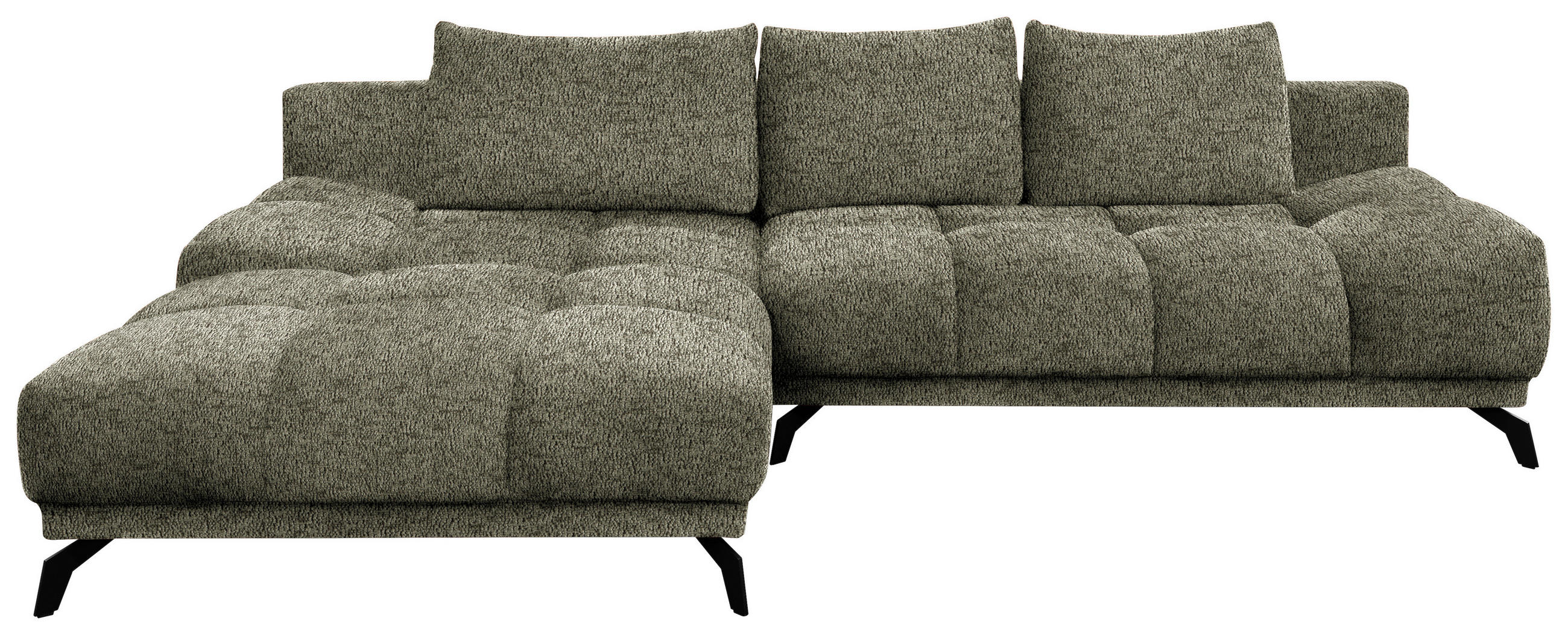 ECKSOFA Olivgrün Chenille Rückenkissen, Bettkasten, Schlaffunktion, Rücken echt  - Schwarz/Olivgrün, MODERN, Textil/Metall (182/290cm) - Hom`in