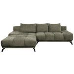 ECKSOFA Olivgrün Chenille Rückenkissen, Bettkasten, Schlaffunktion, Rücken echt  - Schwarz/Olivgrün, MODERN, Textil/Metall (182/290cm) - Hom`in