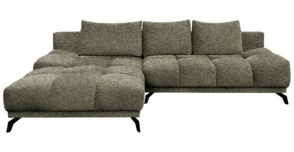 ECKSOFA Olivgrün Chenille Rückenkissen, Bettkasten, Schlaffunktion, Rücken echt  - Schwarz/Olivgrün, MODERN, Textil/Metall (182/290cm) - Hom`in
