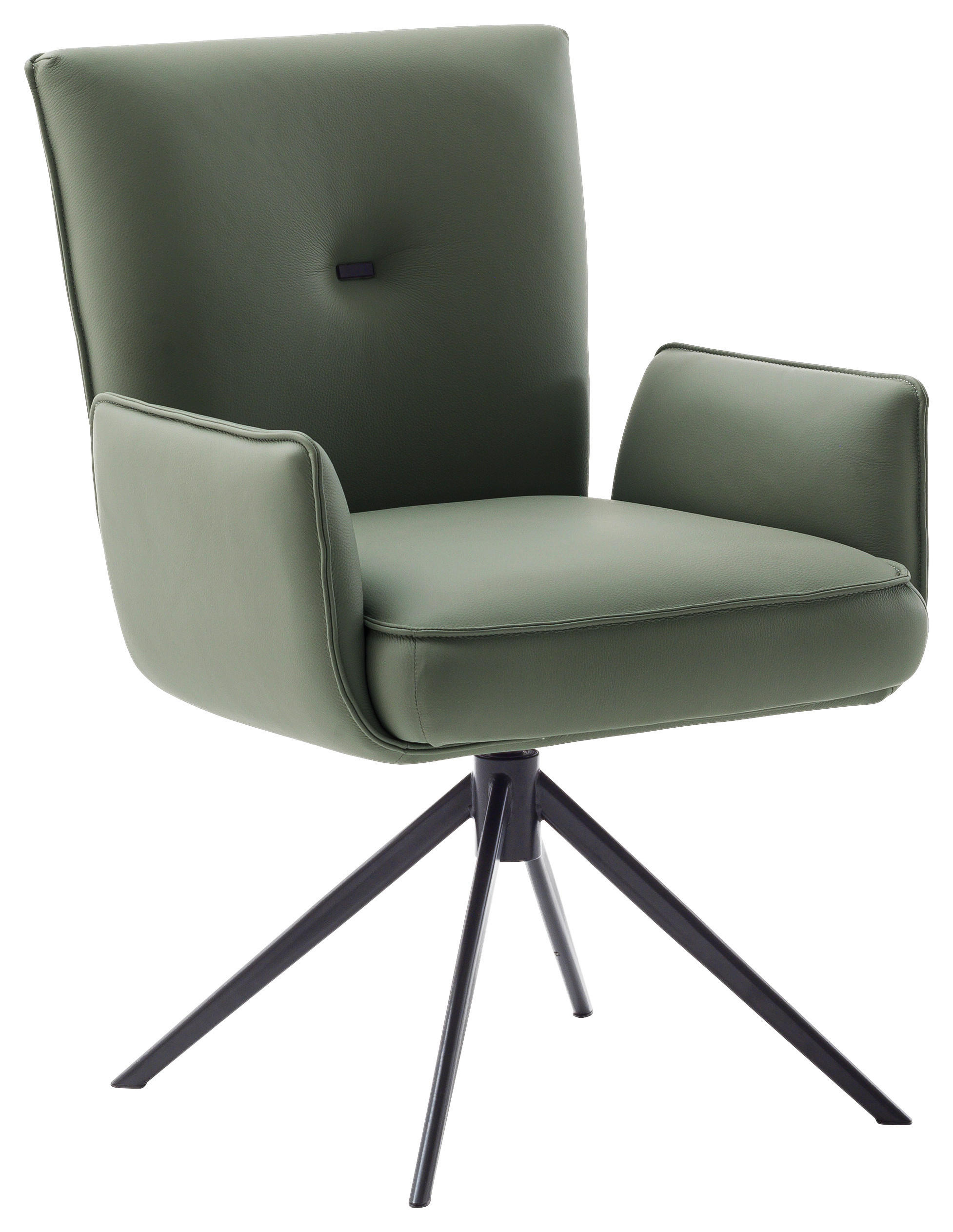 ARMLEHNSTUHL  in Stahl Echtleder pigmentiert  - Schwarz/Olivgrün, Design, Leder/Metall (63/89/65cm) - Valnatura