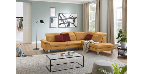 ECKSOFA in Echtleder Senfgelb  - Edelstahlfarben/Senfgelb, Design, Leder/Metall (309/233cm) - Dieter Knoll