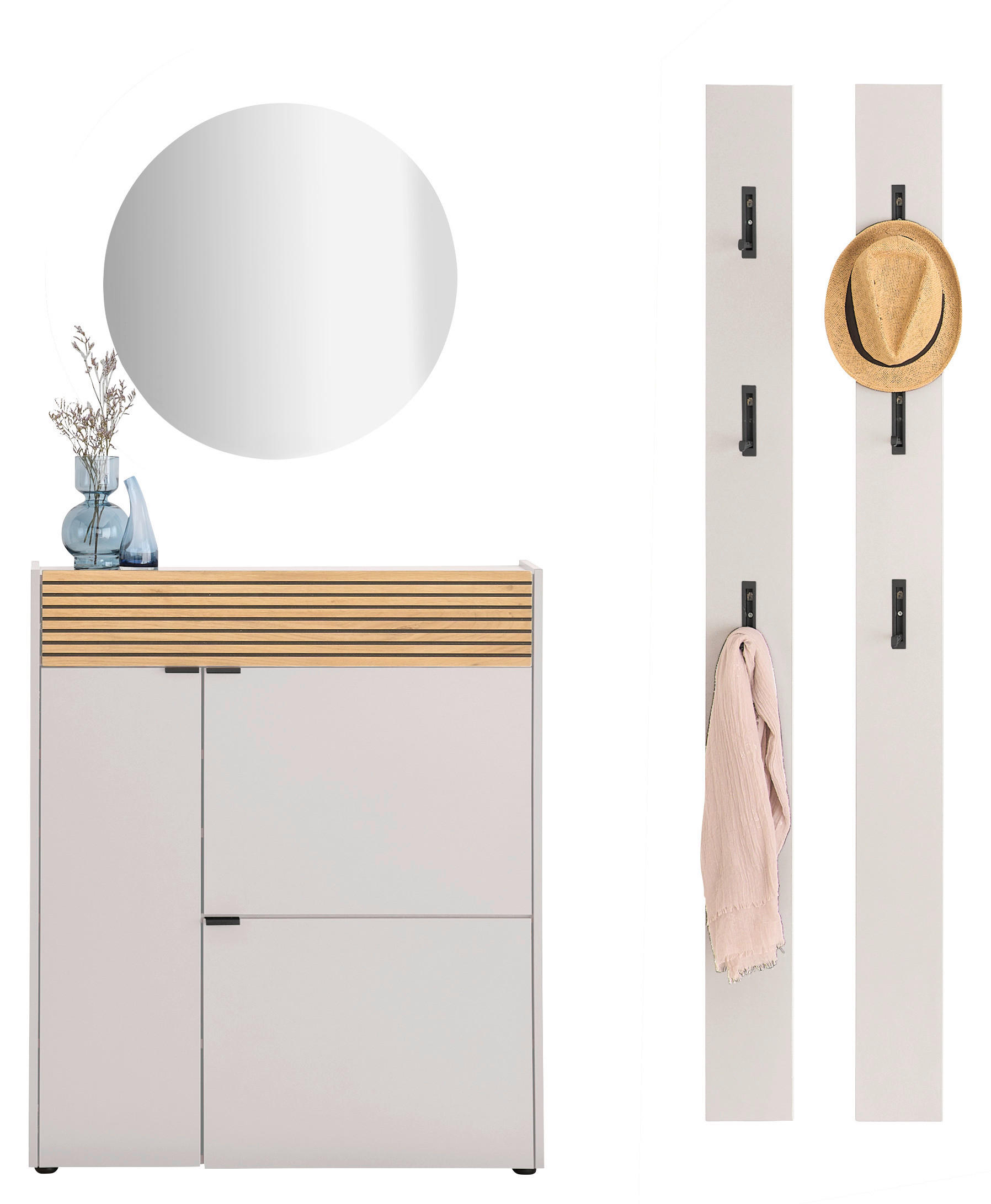 GARDEROBE 4-teilig  in 143/200/22 cm  - Kaschmir/Eichefarben, Design, Glas/Holzwerkstoff (143/200/22cm) - Voleo