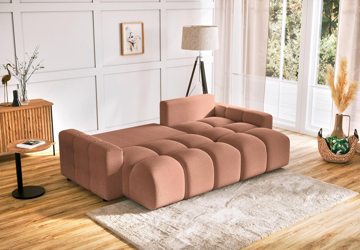 ECKSOFA Luki Hellbraun Bouclé  - Hellbraun/Schwarz, Design, Kunststoff/Textil (233/142cm) - Livetastic