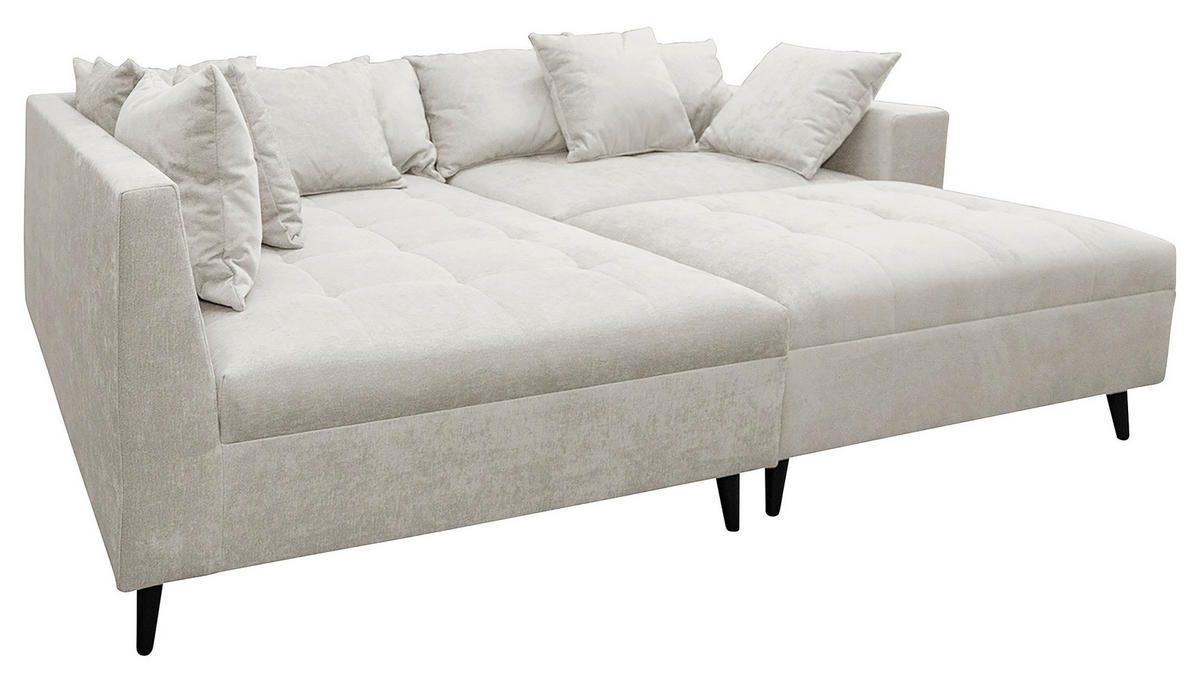 Ecksofa inkl. Hocker in Flachgewebe Hellgrau  - Hellgrau/Schwarz, Design, Holz/Textil (174/247cm) - MID.YOU