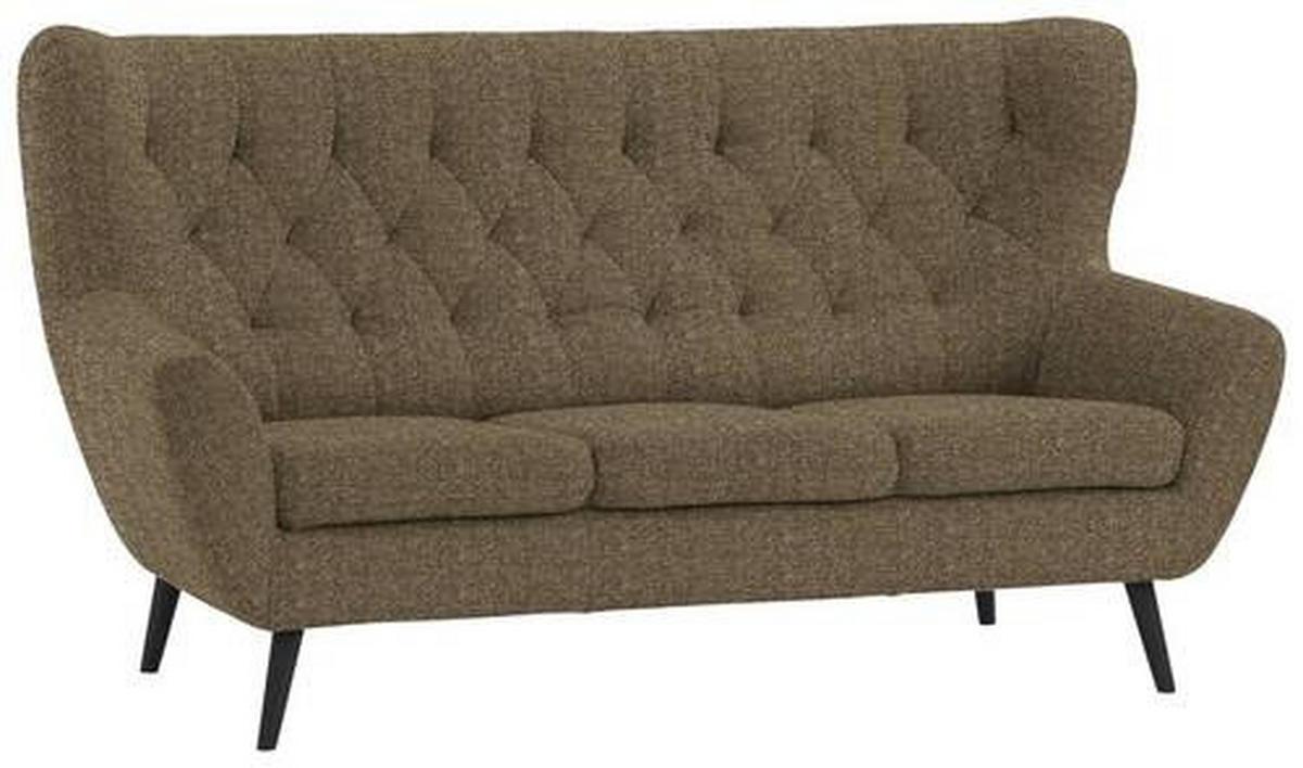 3-SITZER-SOFA in Webstoff Olivgrün  - Schwarz/Olivgrün, Design, Holz/Textil (187/101/95cm) - Stylife