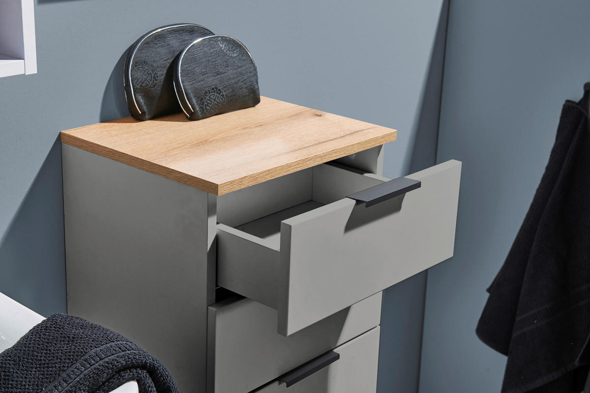 MIDISCHRANK 38/106/32 cm  - Eichefarben/Schwarz, KONVENTIONELL, Holzwerkstoff/Metall (38/106/32cm) - home24