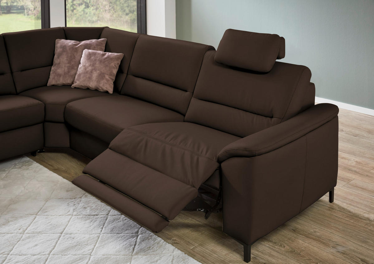 ECKSOFA Echtleder Dunkelbraun  - Dunkelbraun/Schwarz, Konventionell, Leder/Metall (249/290cm) - Beldomo Premium