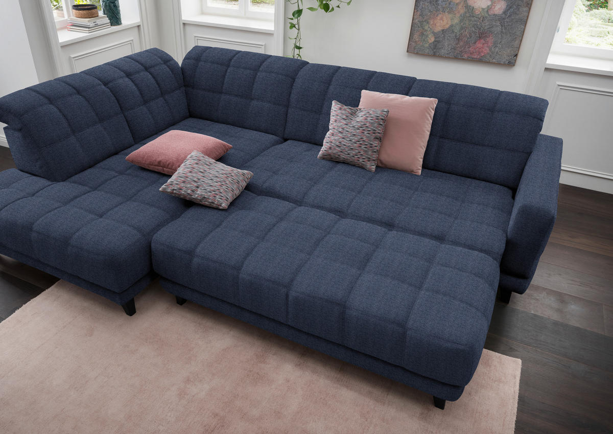 ECKSOFA in Webstoff Dunkelblau  - Schwarz/Dunkelblau, Design, Holz/Textil (216/302cm) - Xora