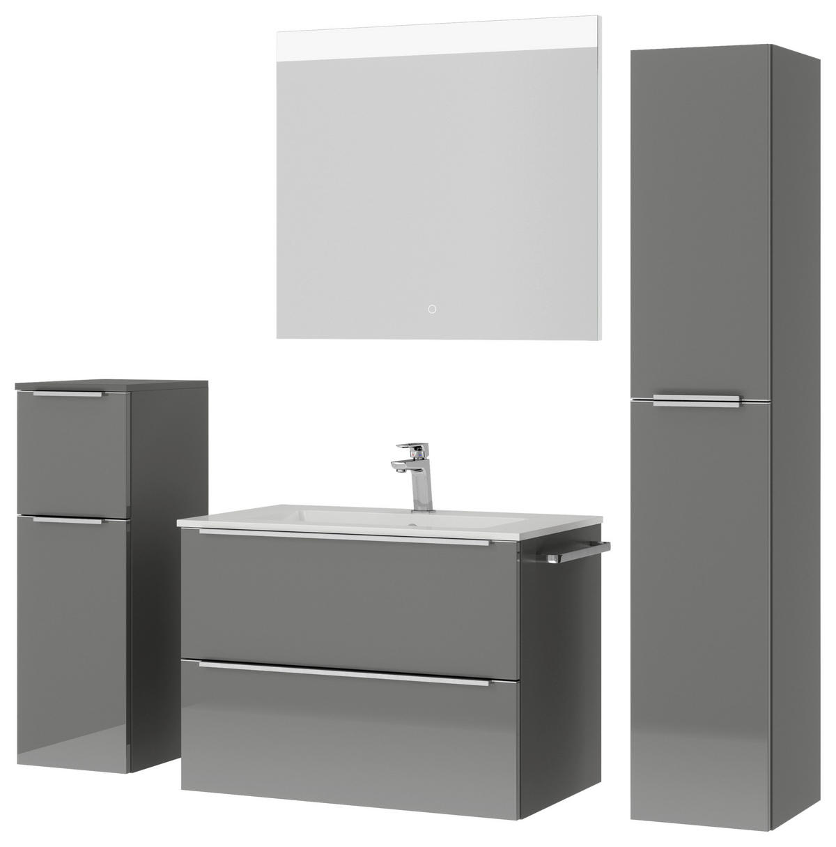 BADEZIMMER 5-teilig  in 141 cm  - Schieferfarben/Edelstahlfarben, MODERN, Holzwerkstoff/Stein (141cm) - Nobilia