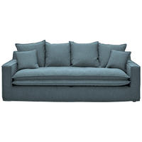 HUSSEN-3-SITZER-SOFA Bouclé Blau  - Blau/Schwarz, Trend, Kunststoff/Textil (227/92/105cm) - Livetastic