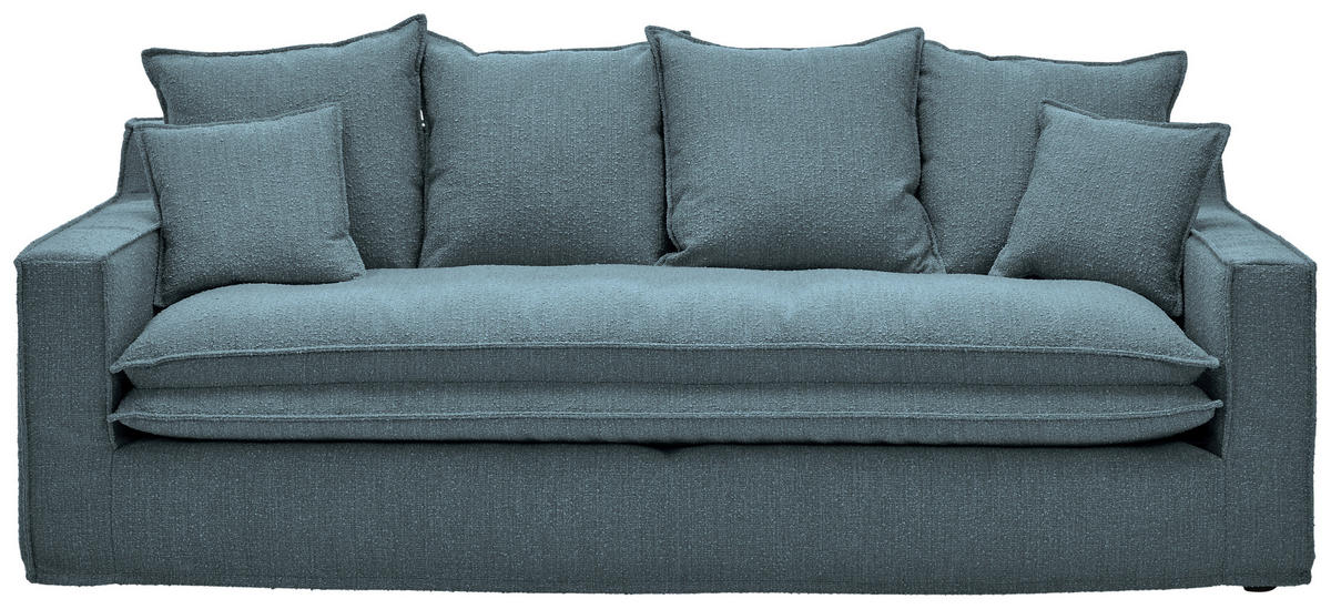 HUSSEN-3-SITZER-SOFA Bouclé Blau  - Blau/Schwarz, Trend, Kunststoff/Textil (227/92/105cm) - Livetastic