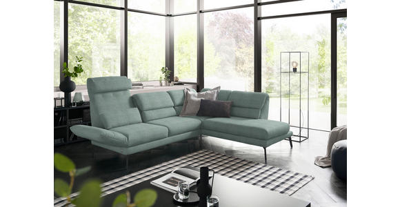 ECKSOFA in Flachgewebe Salbeigrün 256-363/212-253 cm - Salbeigrün/Schwarz, Design, Textil/Metall (256-363/212-253cm) - Dieter Knoll