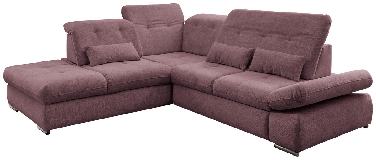 ECKSOFA in Chenille Brombeere  254/280 cm  - Chromfarben/Brombeere, Design, Textil/Metall (254/280cm) - Livetastic