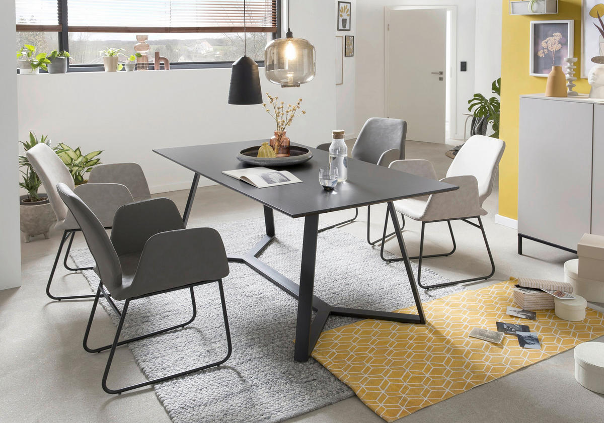 ESSTISCH rechteckig Schwarz, Dunkelgrau  - Dunkelgrau/Schwarz, Design, Holzwerkstoff/Metall (180/90/75cm) - Livetastic