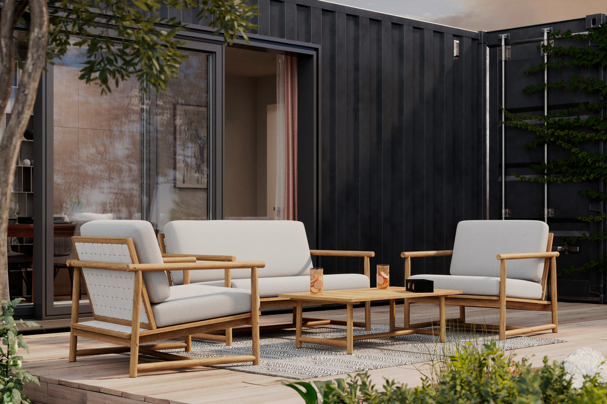 GARTENSET 4-teilig Webstoff Akaziemassiv 4-teilig  - Beige/Akaziefarben, Design, Holz/Textil (81/71/84cm) - Ambia Garden