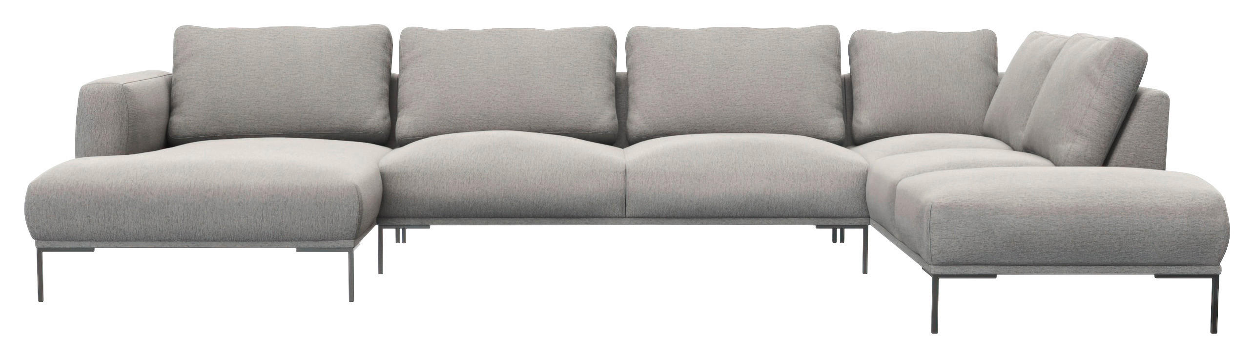 WOHNLANDSCHAFT Grau Webstoff, Flachgewebe  - Schwarz/Grau, Design, Textil/Metall (148/376/206cm) - Livetastic