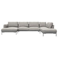 WOHNLANDSCHAFT Grau Webstoff, Flachgewebe  - Schwarz/Grau, Design, Textil/Metall (148/376/206cm) - Livetastic