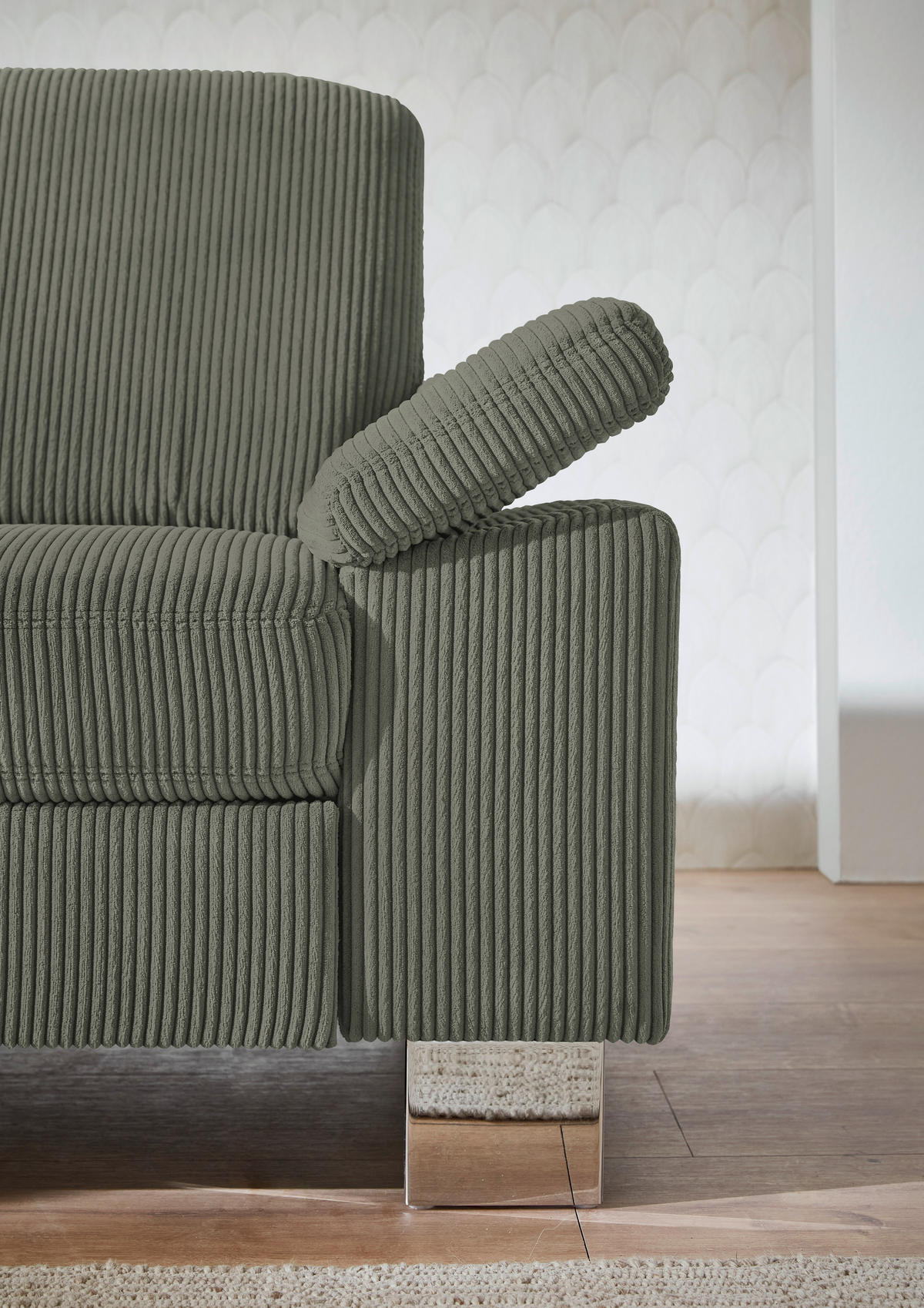 ECKSOFA in Cord Olivgrün  - Edelstahlfarben/Olivgrün, Konventionell, Textil/Metall (200/248cm) - Beldomo System