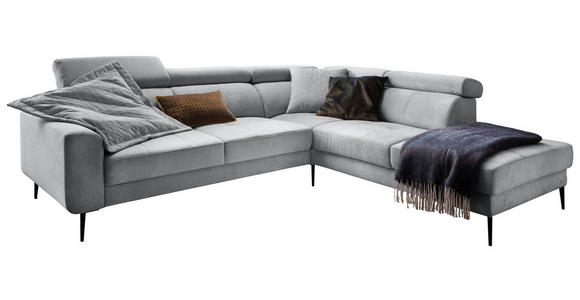 ECKSOFA Grau Velours - Schwarz/Grau, Design, Textil/Metall (262/236cm) - Hom`in