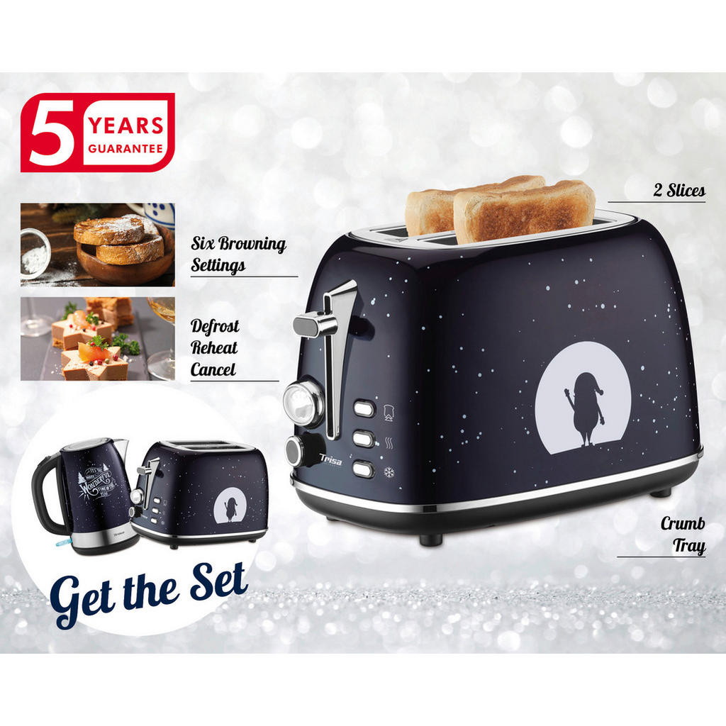 Thumbnail - Trisa Electronics Toaster, Dunkelblau, Metall, 28x18x18 cm, RoHS, Fsc, Reach, Krümelschublade, Auftaufunktion, Aufwärmfu...