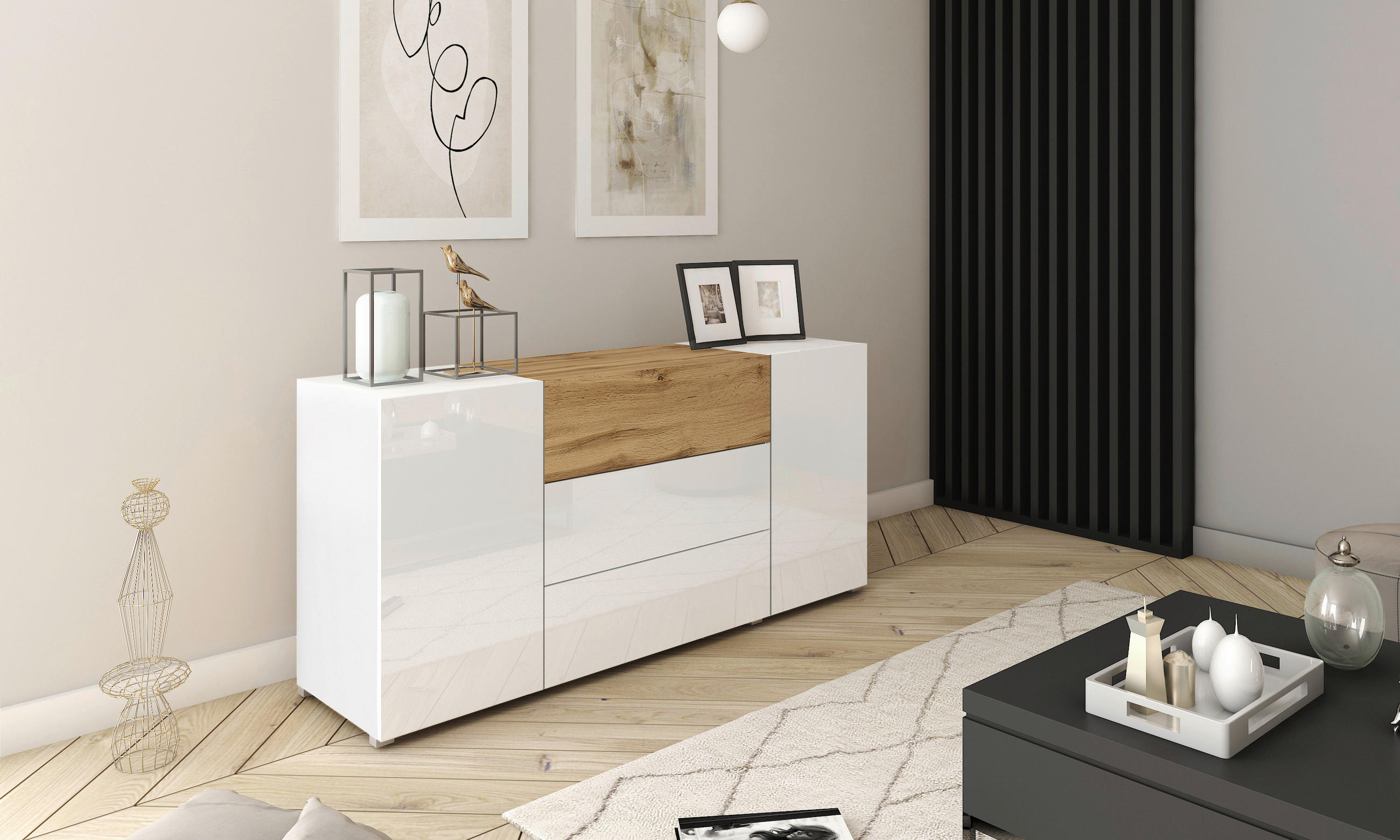 SIDEBOARD 150/68/38,5 cm - vit/ek Wotan, Design, trämaterial/plast (150/68/38,5cm) - MID.YOU