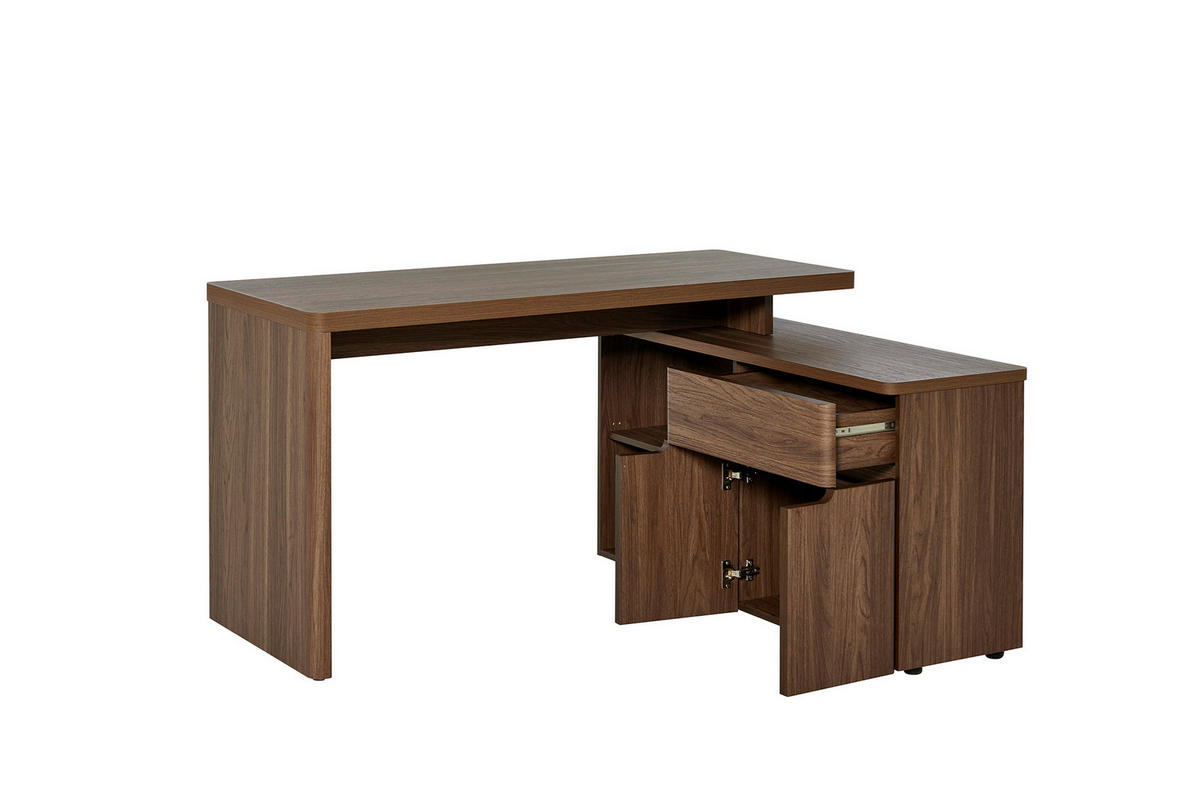 ECKSCHREIBTISCH 140/117,5/77 cm Walnussfarben Stauraum, seitenverkehrt montierbar  - Walnussfarben, KONVENTIONELL, Holzwerkstoff (140/117,5/77cm) - MID.YOU