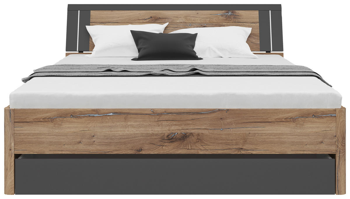 STAURAUMBETT 180/200 cm  in Graphitfarben, Eiche dunkel  - Eiche dunkel/Eichefarben, KONVENTIONELL, Holzwerkstoff (180/200cm)