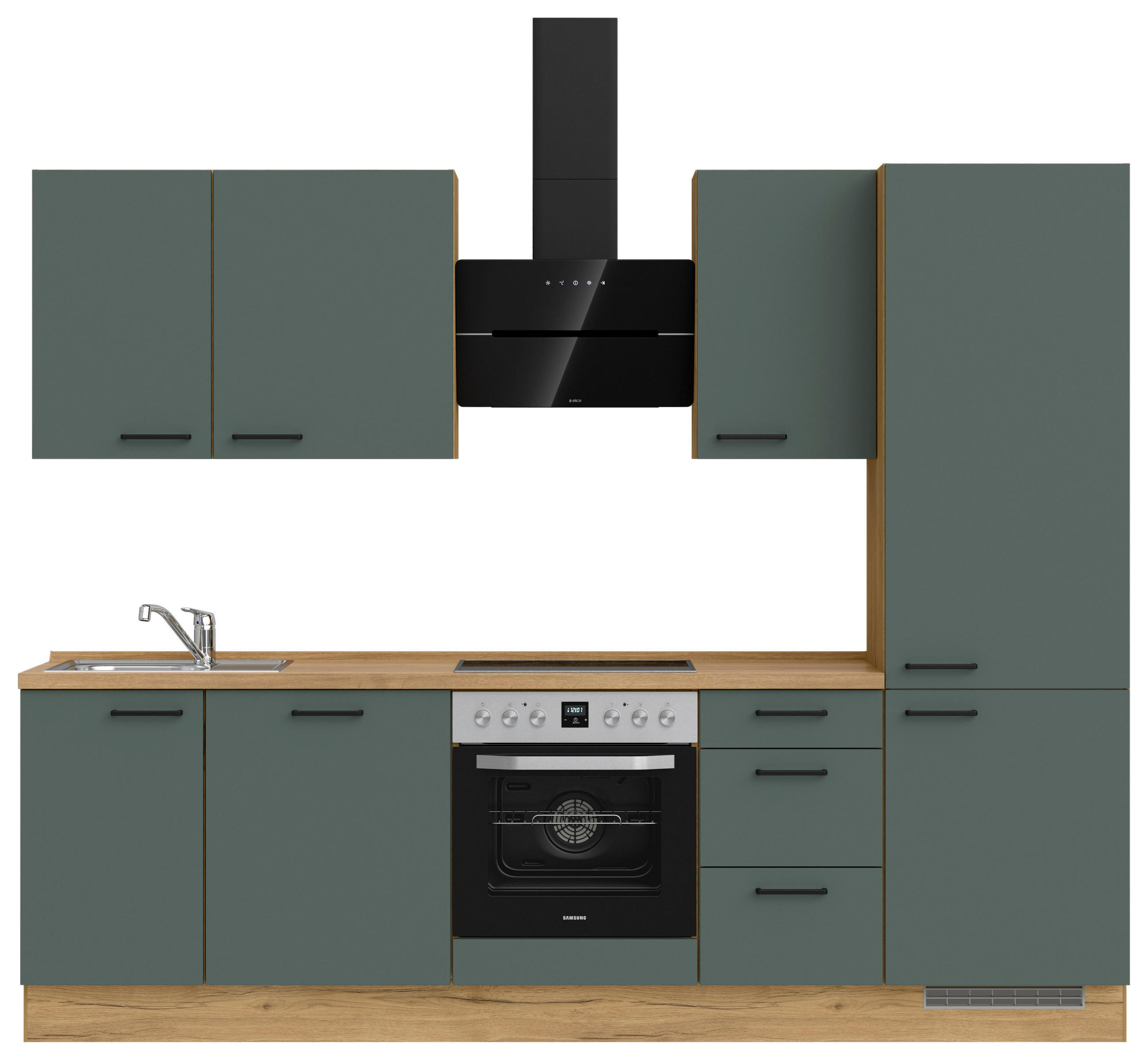 KÜCHENLEERBLOCK 270 cm   in Eichefarben, Dunkelgrün  - Dunkelgrün/Eichefarben, MODERN, Holzwerkstoff/Metall (270cm) - Nobilia