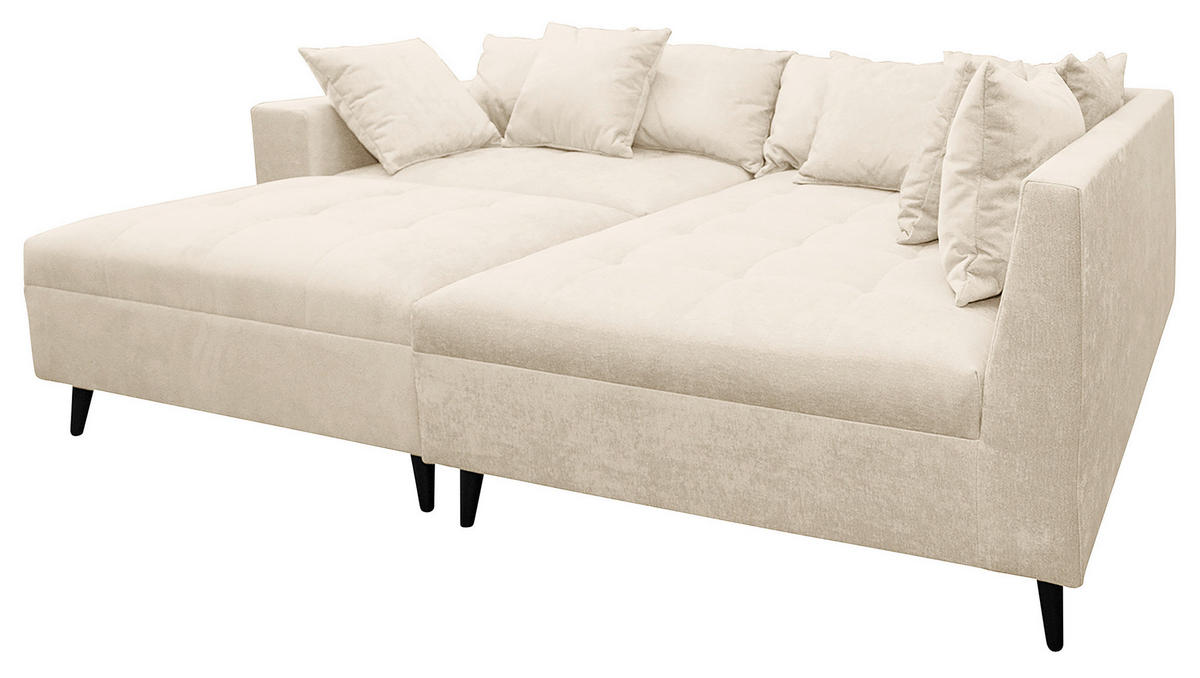 Ecksofa inkl. Hocker in Flachgewebe Beige  - Beige/Schwarz, Design, Holz/Textil (247/174cm) - MID.YOU