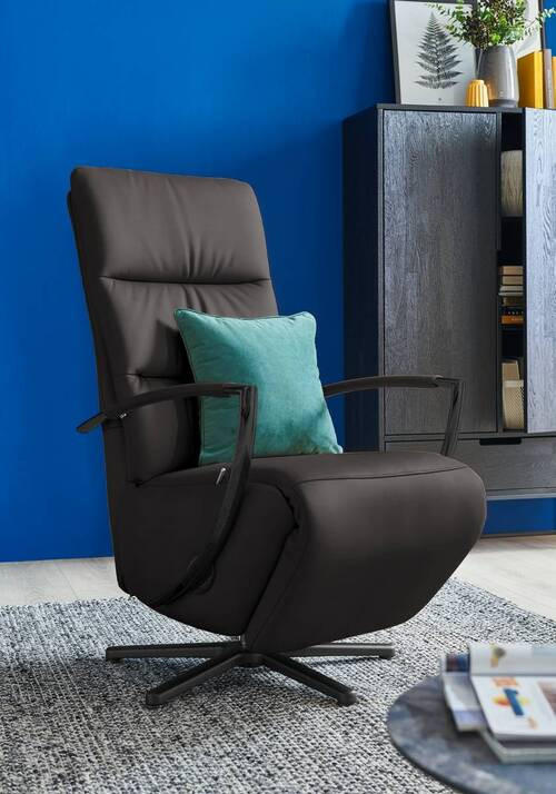 RELAXSESSEL in Leder Mokka  - Schwarz/Mokka, Design, Leder/Metall (64/112/80cm) - Cantus