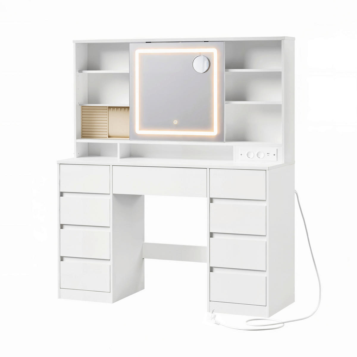 SCHMINKTISCH 110/40/141,5 cm, Weiß  - Weiß, KONVENTIONELL, Glas/Holzwerkstoff (110/40/141,5cm) - Boxxx