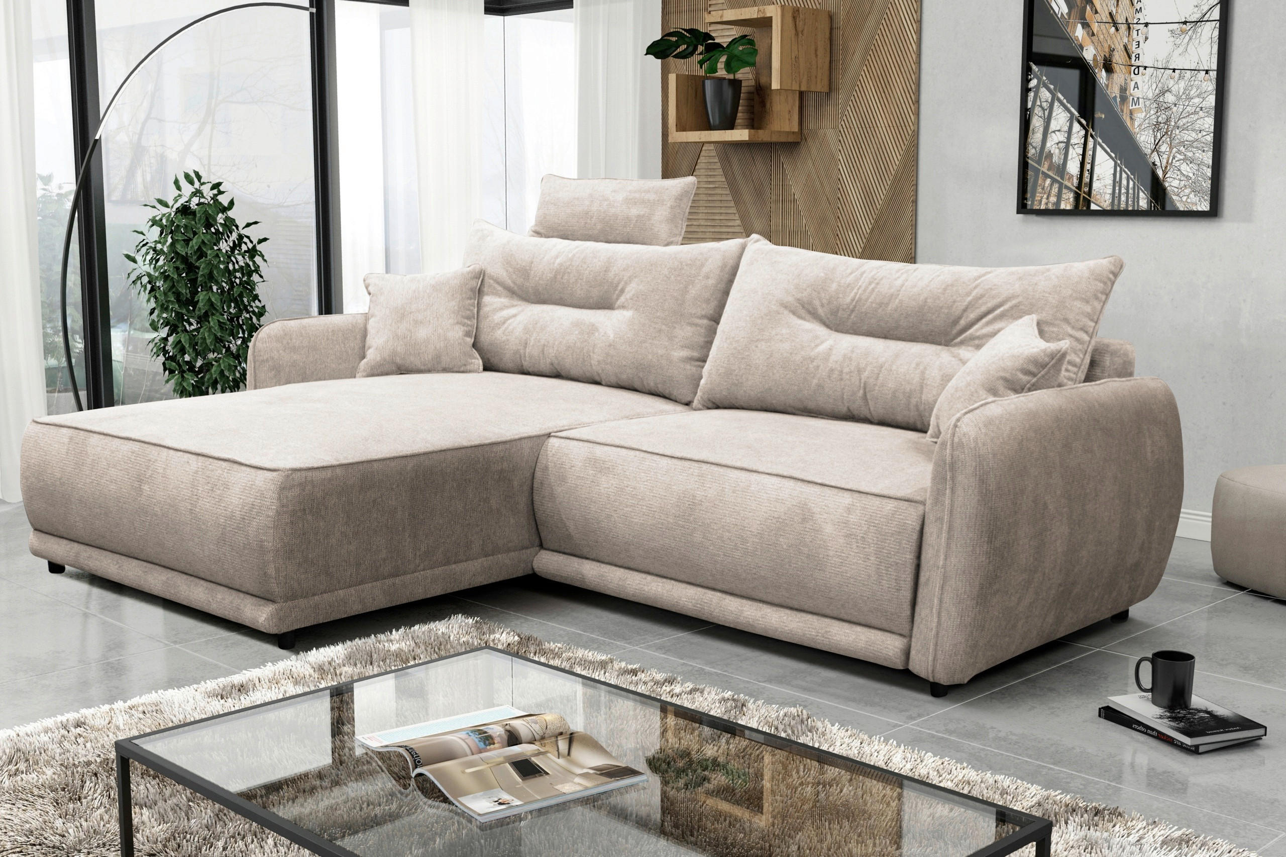ECKSOFA FRESH Beige Struktur  - Beige/Schwarz, Design, Kunststoff/Textil (195/264cm) - MID.YOU