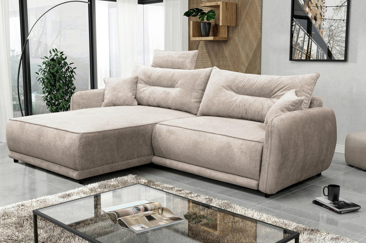 ECKSOFA  FRESH Beige Struktur  - Beige/Schwarz, Design, Kunststoff/Textil (195/264cm) - MID.YOU