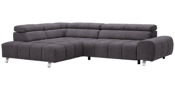 ECKSOFA in Webstoff Anthrazit  - Anthrazit/Silberfarben, Design, Textil/Metall (201/295cm) - Hom`in