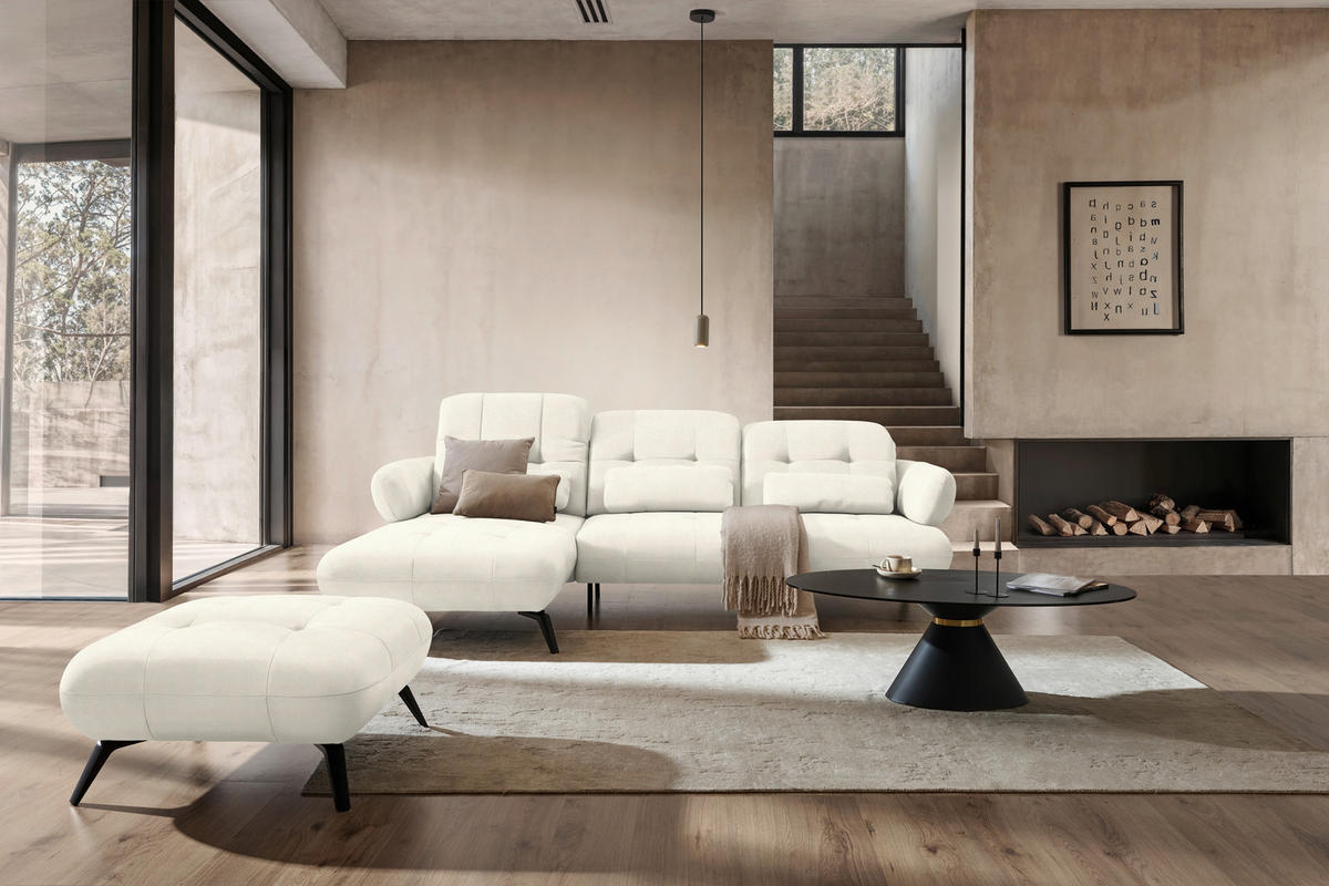 ECKSOFA Flachgewebe Naturfarben  - Schwarz/Naturfarben, Modern, Textil/Metall (180/282cm) - Novel