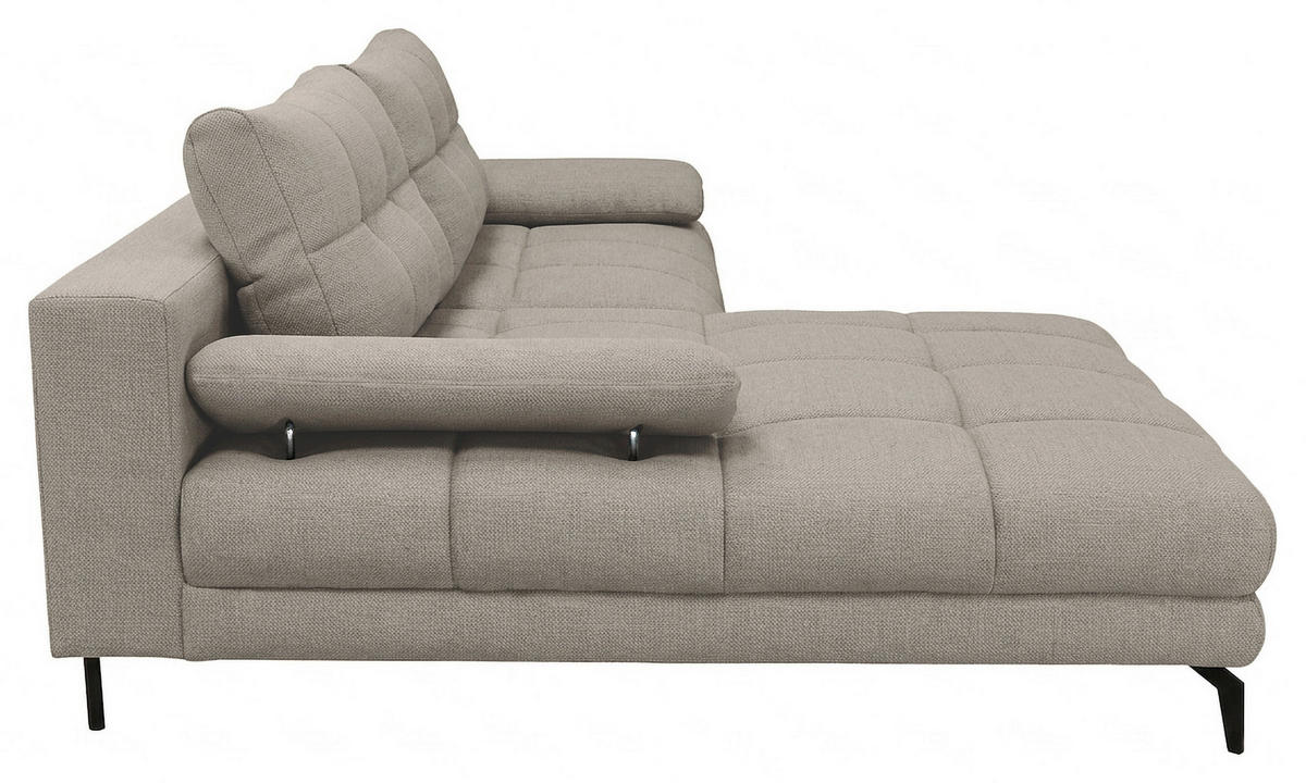 ECKSOFA Grau Struktur Rückenkissen, Bettkasten, Schlaffunktion, Rücken echt, Armteilverstellung, Liegefläche im Originalstoff  - Beige/Schwarz, MODERN, Textil/Metall (181/263cm) - Carryhome