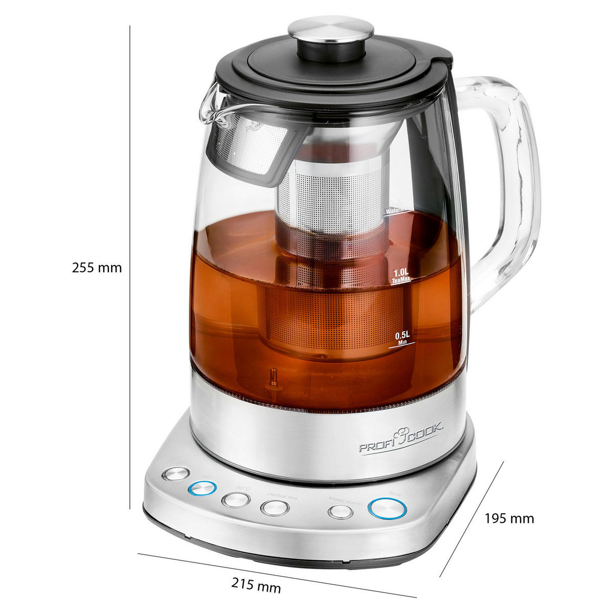 Teekocher und Wasserkocher - Edelstahlfarben/Schwarz, Basics, Glas/Metall (21,5/25,5/19,5cm) - Bomann