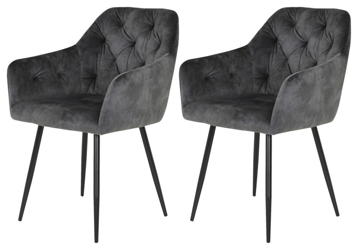 ARMLEHNSTUHL-SET 2 Stück  in Stahl Samt, Velours  - Anthrazit/Schwarz, MODERN, Textil/Metall (56/81/62cm) - MID.YOU