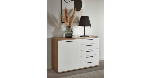 SIDEBOARD Balkeneiche furniert Weiß, Eichefarben Einlegeböden  - Eichefarben/Anthrazit, Design, Holz/Holzwerkstoff (120/82,2/46cm) - Dieter Knoll