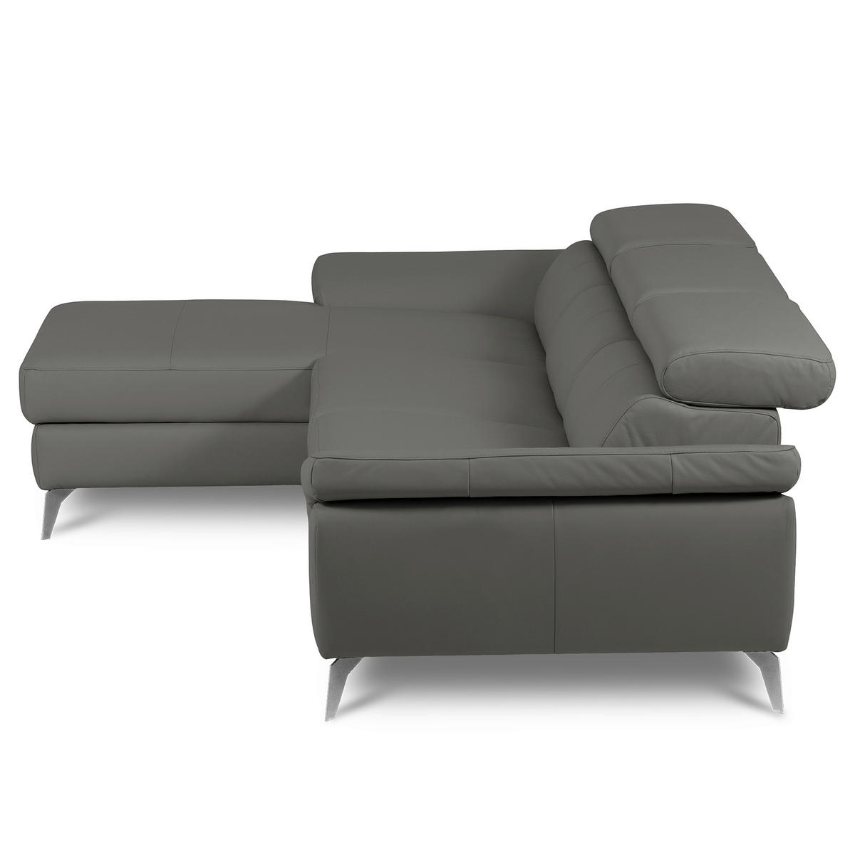 ECKSOFA Lederlook Echtleder Anthrazit  - Chromfarben/Anthrazit, Design, Leder/Textil (179/252cm) - Livetastic