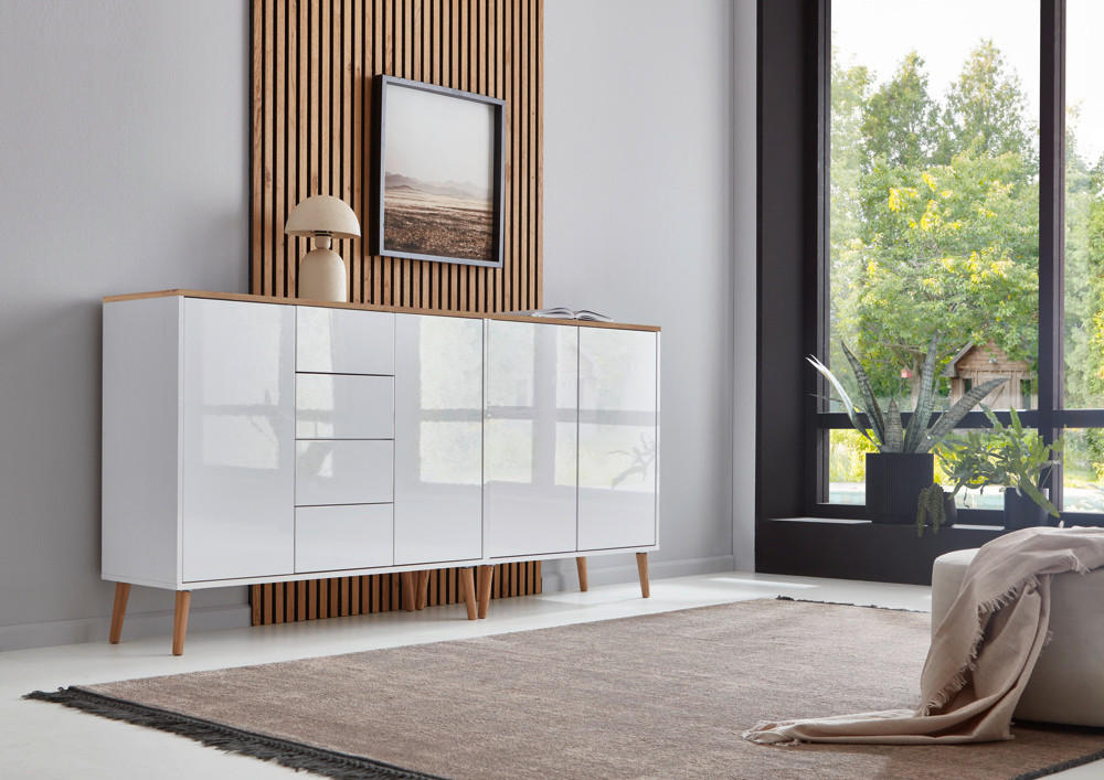 SIDEBOARD Mailand Set 15 + HF  in 185/86/33 cm  - Weiß Hochglanz/Eiche Artisan, MODERN, Holz/Holzwerkstoff (185/86/33cm) - MID.YOU