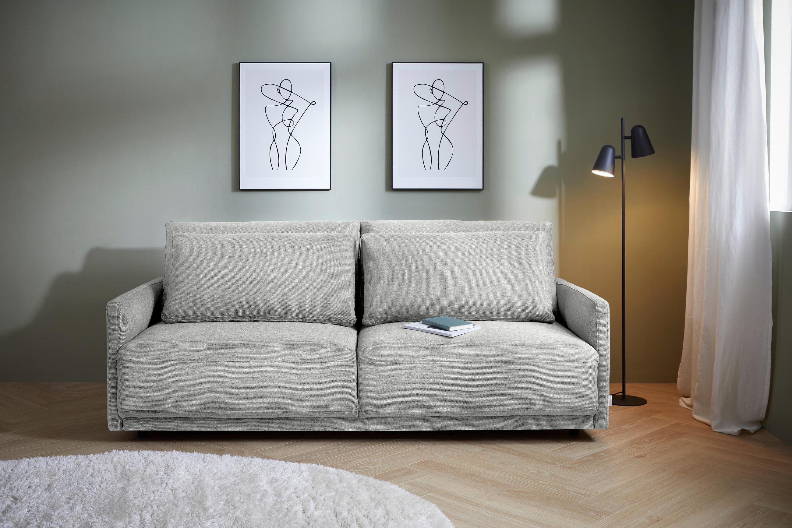 SCHLAFSOFA in Webstoff Greige  - Greige/Schwarz, Design, Kunststoff/Textil (217/95/110cm) - Livetastic