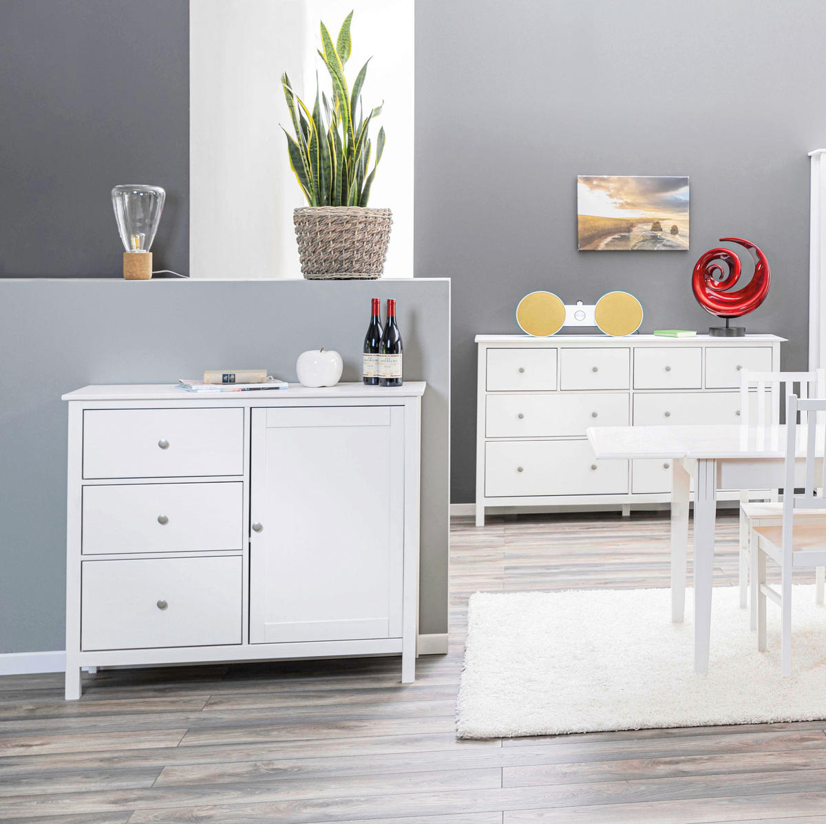 KOMODA, bela  - srebrne barve/bela, Design, kovina/les (110/96/40cm) - Livetastic