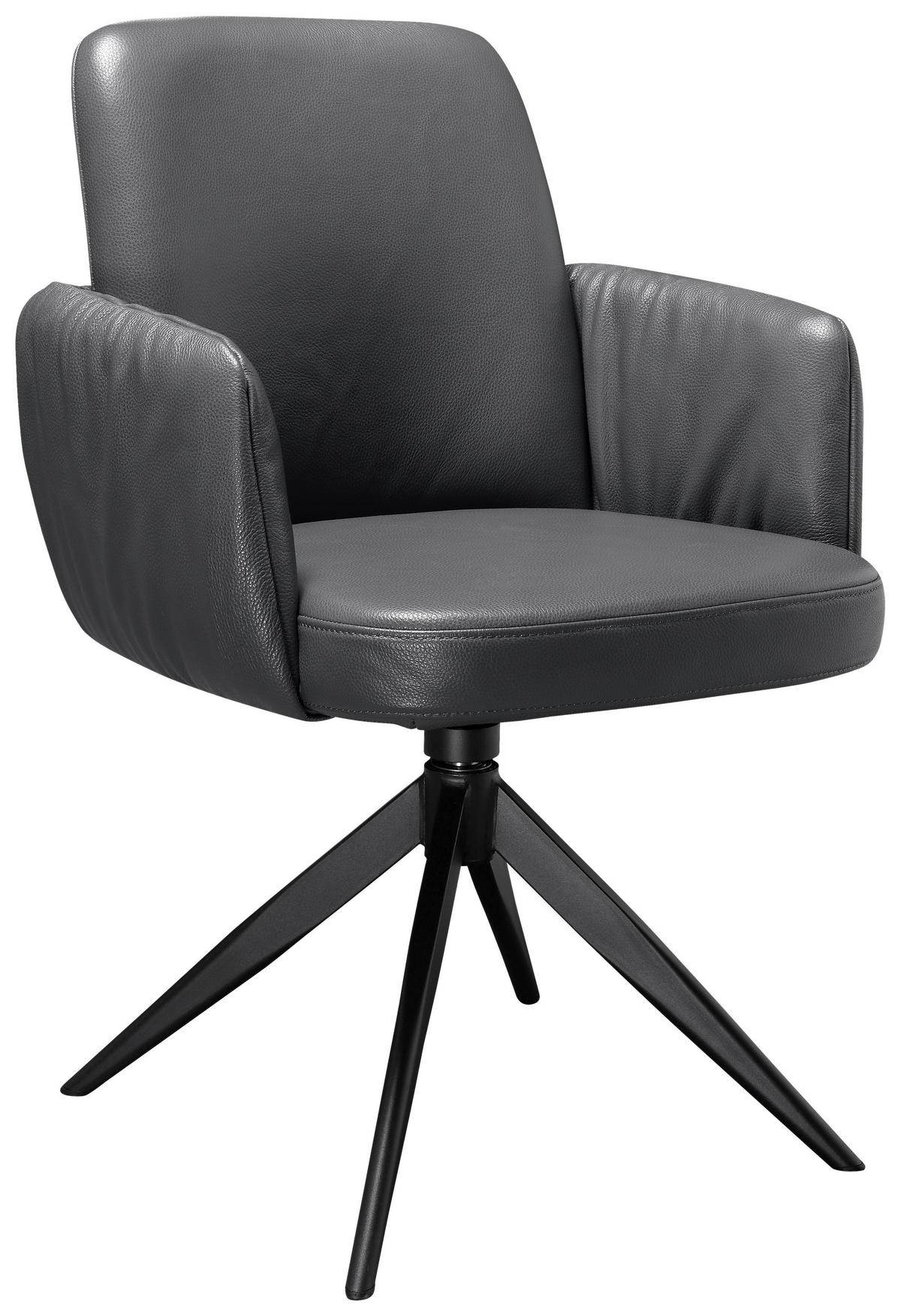 STOL MED ARMSTÖD järn äkta läder pigmenterad  - svart/antracit, Design, metall/läder (59/85/62cm) - Niels Andersson