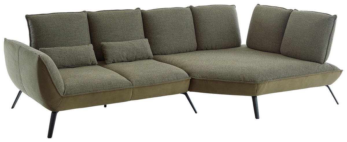 ECKSOFA in Flachgewebe Olivgrün  - Schwarz/Olivgrün, Design, Textil/Metall (320/169cm) - Moderano