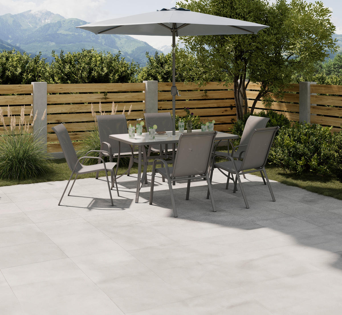 GARTENSET 8-teilig  - Dunkelgrau/Hellgrau, KONVENTIONELL, Glas/Textil (54/70/90cm) - Xora