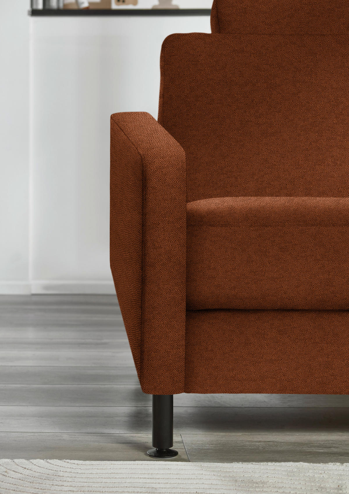 ECKSOFA Chenille, Flachgewebe Rostfarben  - Rostfarben/Schwarz, Design, Textil/Metall (316/175cm) - Dieter Knoll