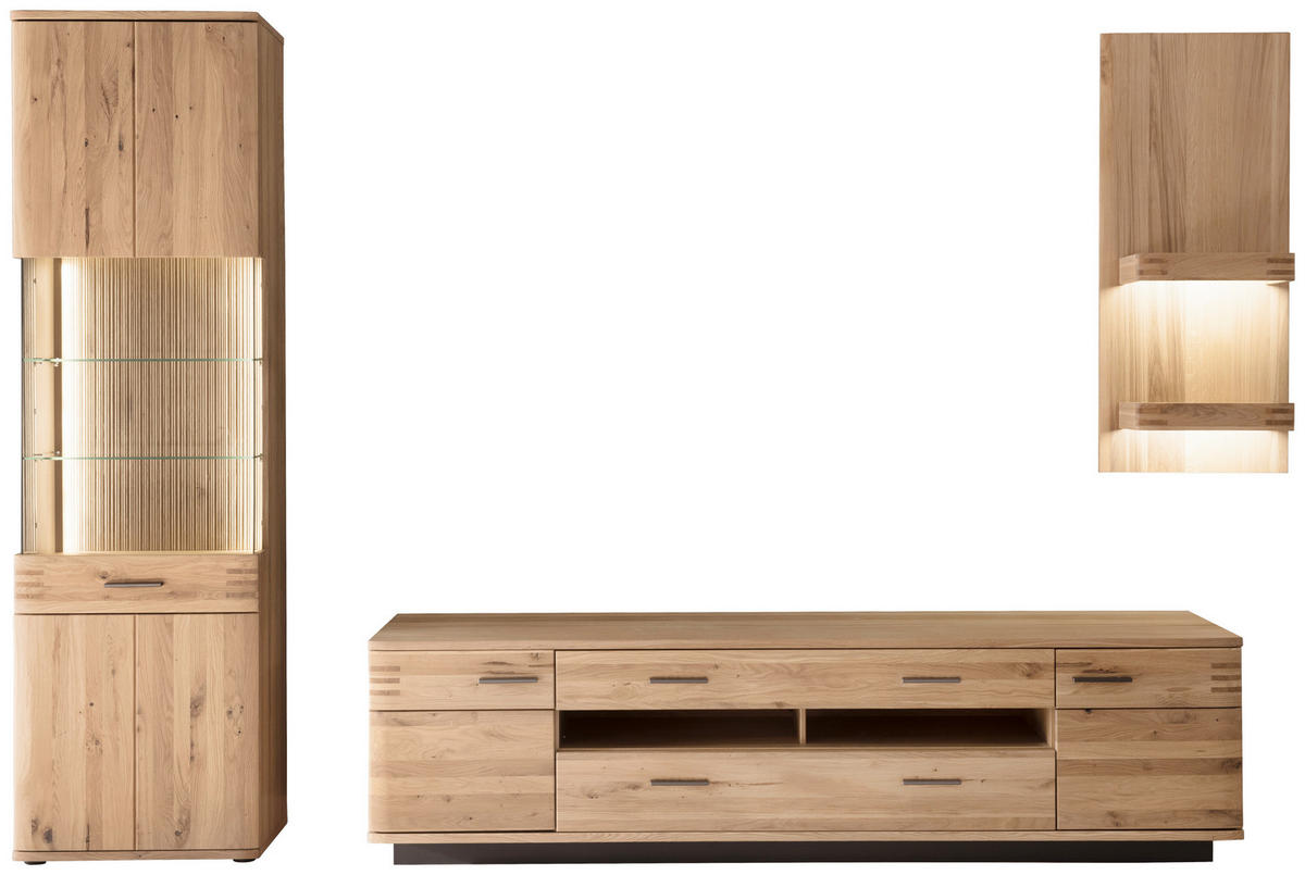 WOHNWAND  in Anthrazit, Eichefarben  300/208/50 cm  - Eichefarben/Anthrazit, Design, Glas/Holz (300/208/50cm) - Livetastic