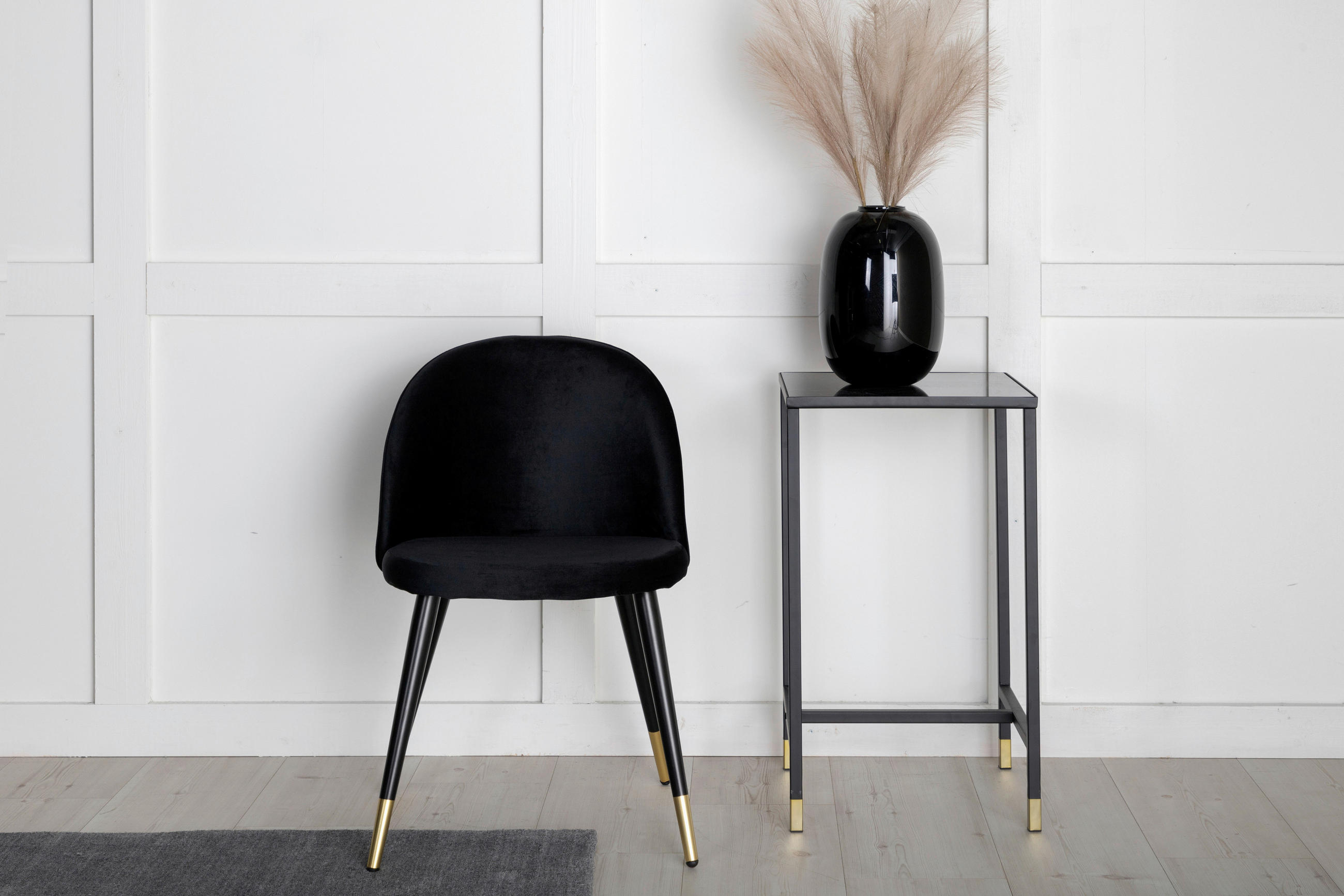 STOLSET 2 styck stål velour - mässingsfärgad/svart, Design, metall/textil (57/76.5/50cm) - Livetastic