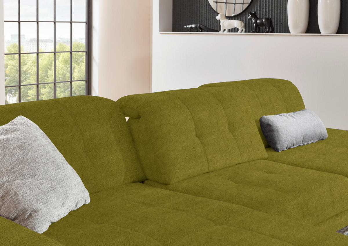 ECKSOFA in Flachgewebe Grün  - Schwarz/Grün, Design, Textil/Metall (190/309cm) - Beldomo Style